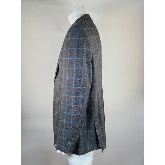 Canaletto Italy Silk Wool Plaid Blazer Mens 54? EUC Lined 2-Button Double-Vented